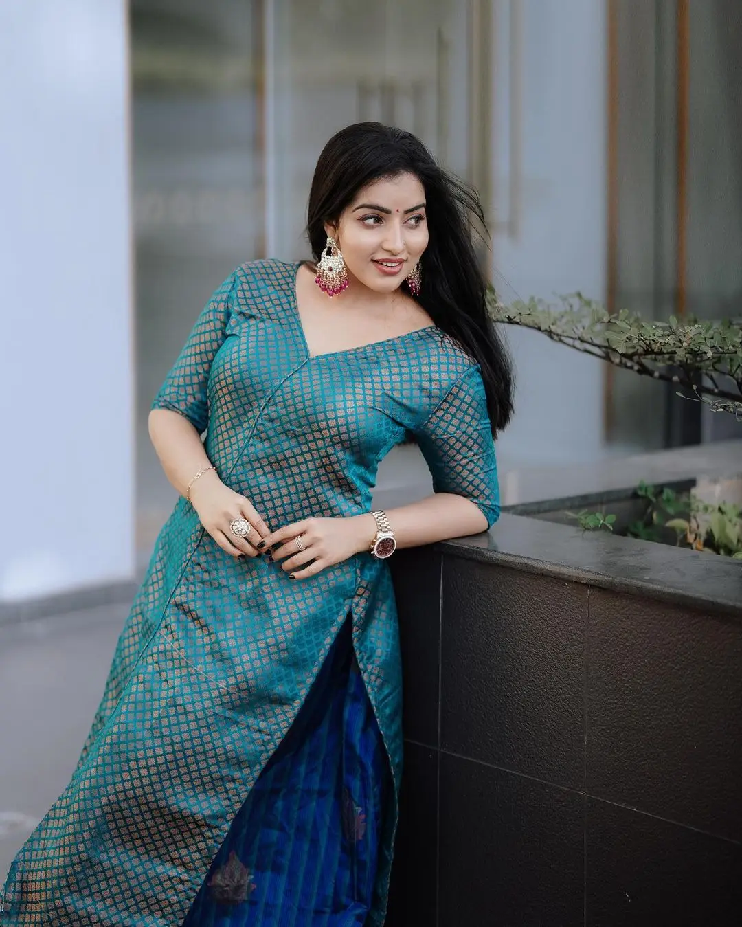 Malavika Menon In South Indian Traditional Blue Gown